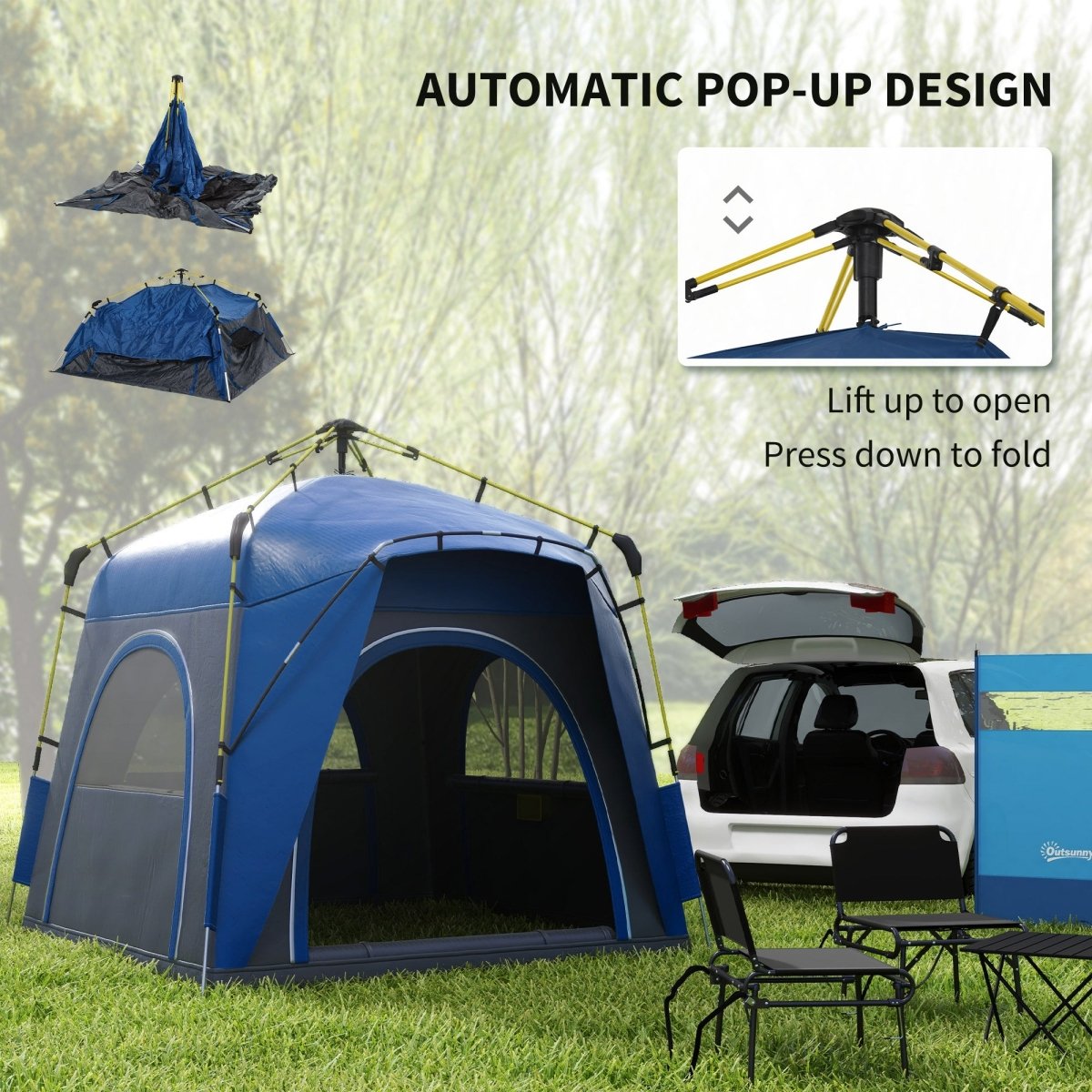 Camping Tents 4 Person Pop Up Tent Quick Setup Automatic Hydraulic Family Travel Tent w/ Windows, Doors Carry Bag Included, Blue - HomeDIYer