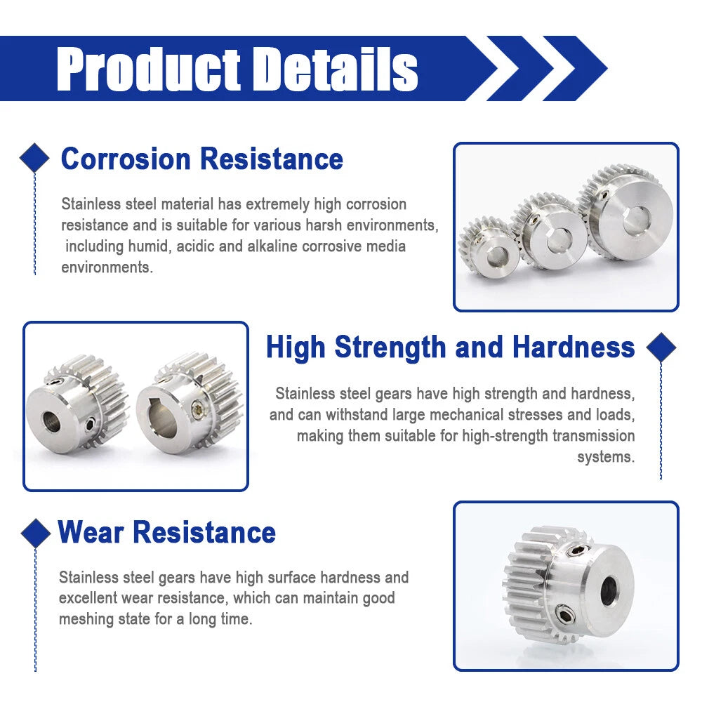 2 Module 12~30 Teeth, 8mm-25mm Bore Stainless Spur Gear, Drive Gearbox With Hub
