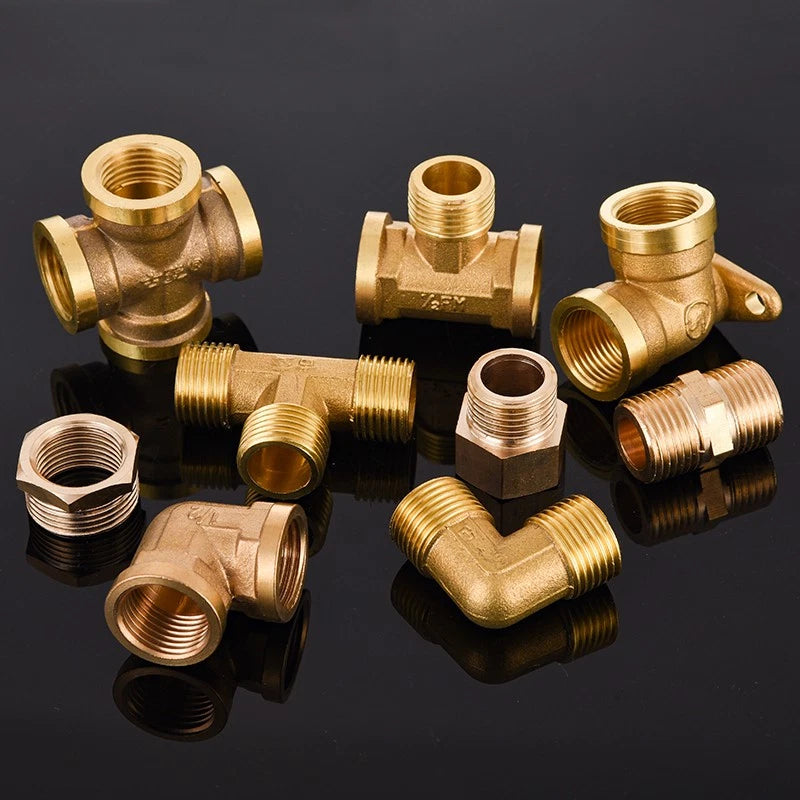 Brass Threaded Pipe Fittings 1/2" & 3/4" — Tee, Elbow, Joint, Cross, Cap & More