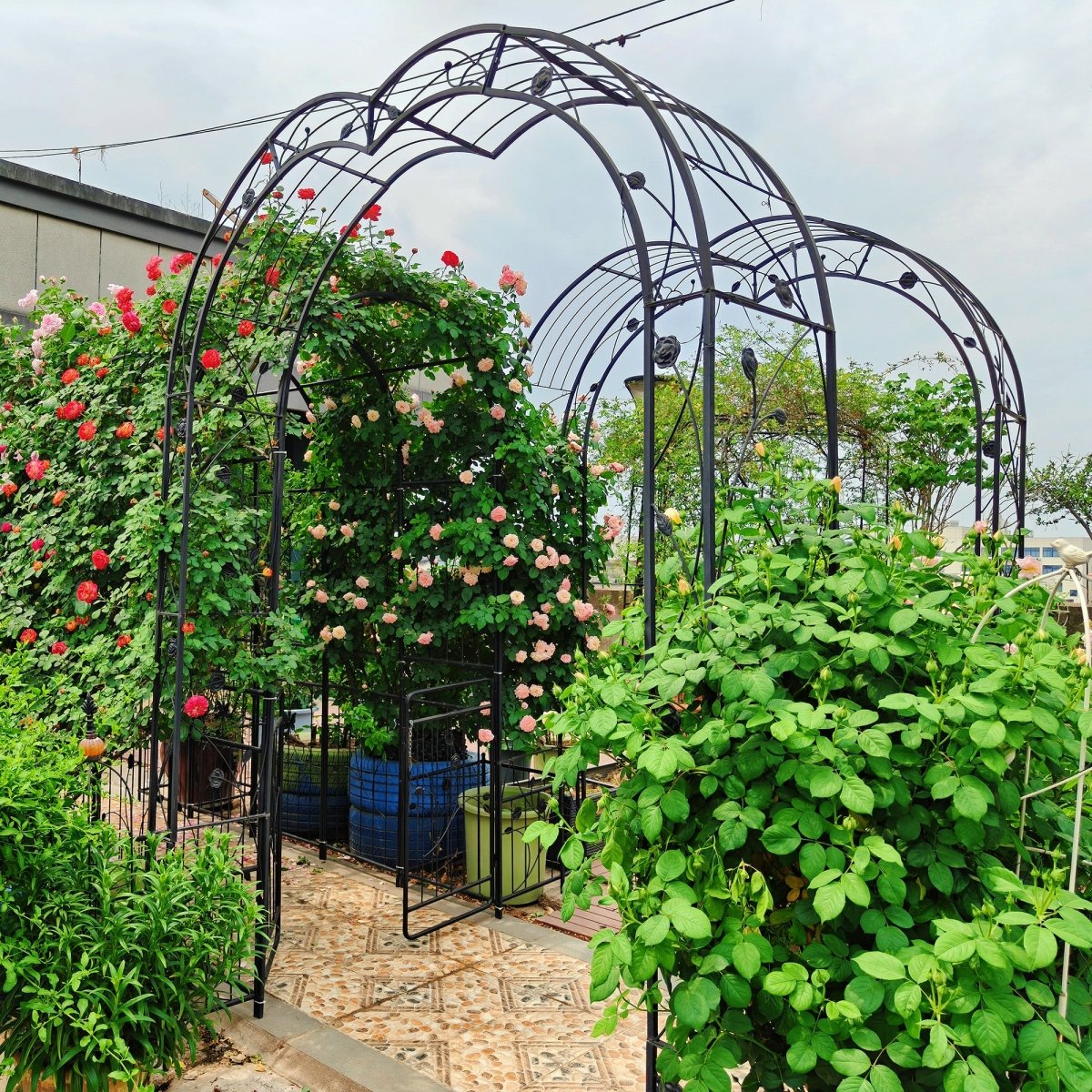 Metal Garden Arch Assemble Freely with 8 Styles Garden Arbor Trellis Climbing Plants Support Rose Arch Black - HomeDIYer