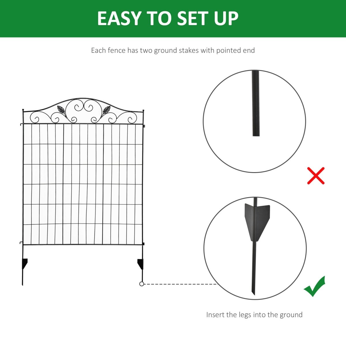 Outsunny 4 - Pack Decorative Garden Fence Panels | 44" Steel Border Fence - HomeDIYer