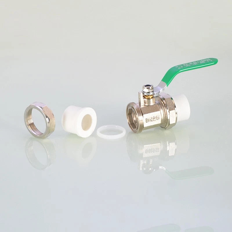 PPR Brass Ball Valves & Pipe Fittings 20–63mm | Green Handle | Multiple Types