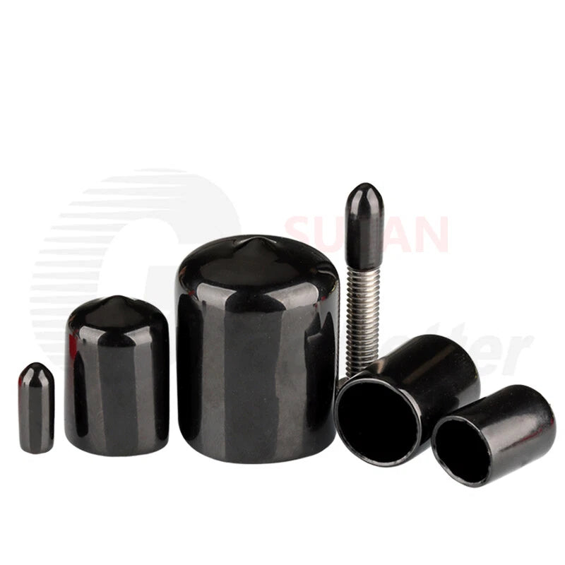PVC End Caps for Screws, Bolts, Rods & Tubes – Thread Cover Protector, Cable Insulation Caps (1.3mm – 90mm, Black, 15-50mm Lengths)