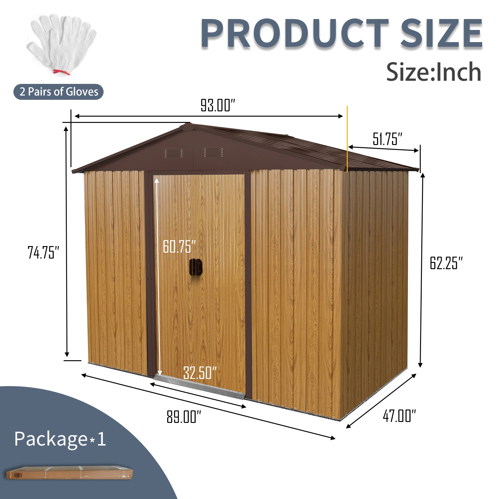 8ft x 4ft Outdoor Metal Storage Shed with Sliding Door and foundation for Backyard, Patio, Lawn (Coffee)