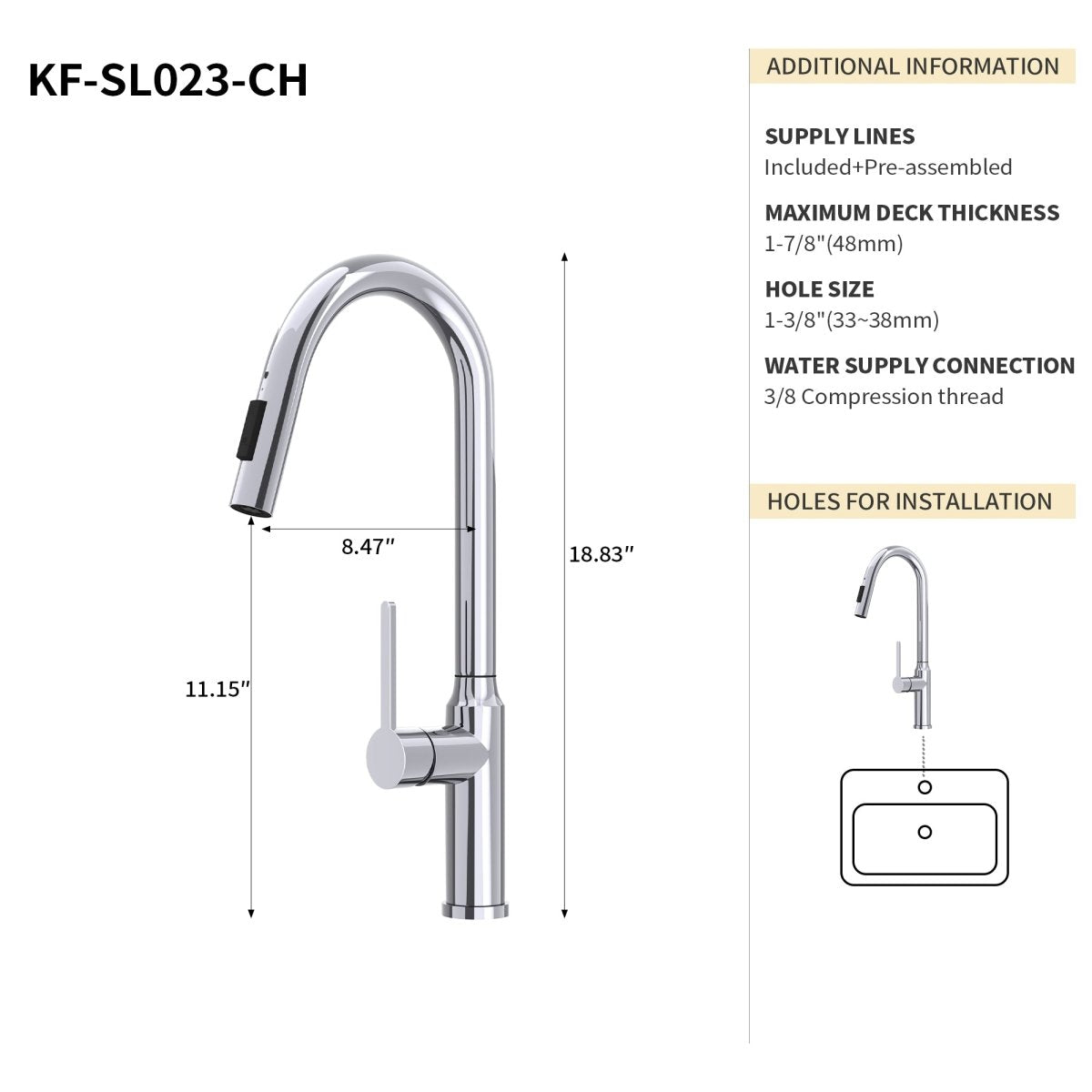 18.83" CUPC Certified Pull - down Kitchen Faucet (Brushed Nickel Finish) - HomeDIYer