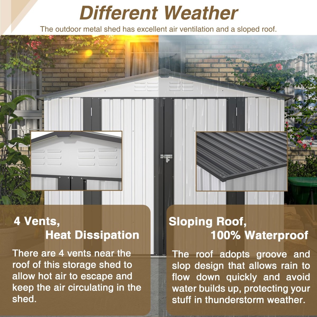 8 x 6 ft Outdoor Storage Shed, All Weather Metal Sheds with 2 Lockable Doors, Tool Shed for Garden, Backyard, Lawn,White - HomeDIYer