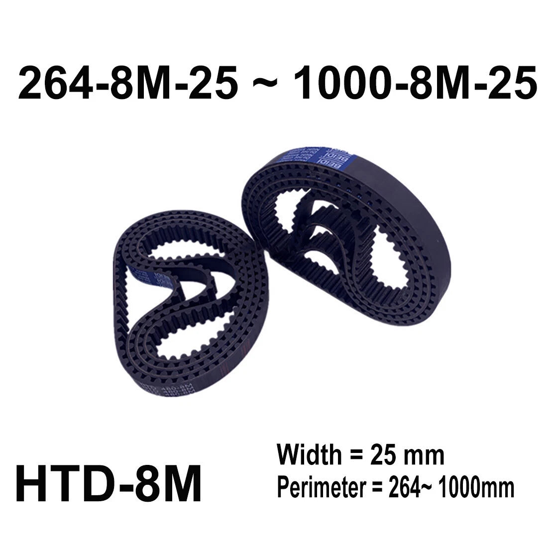 HTD 8M Timing Belt 25mm Width — Closed Loop Synchronous Belt, 264–1000mm Perimeter