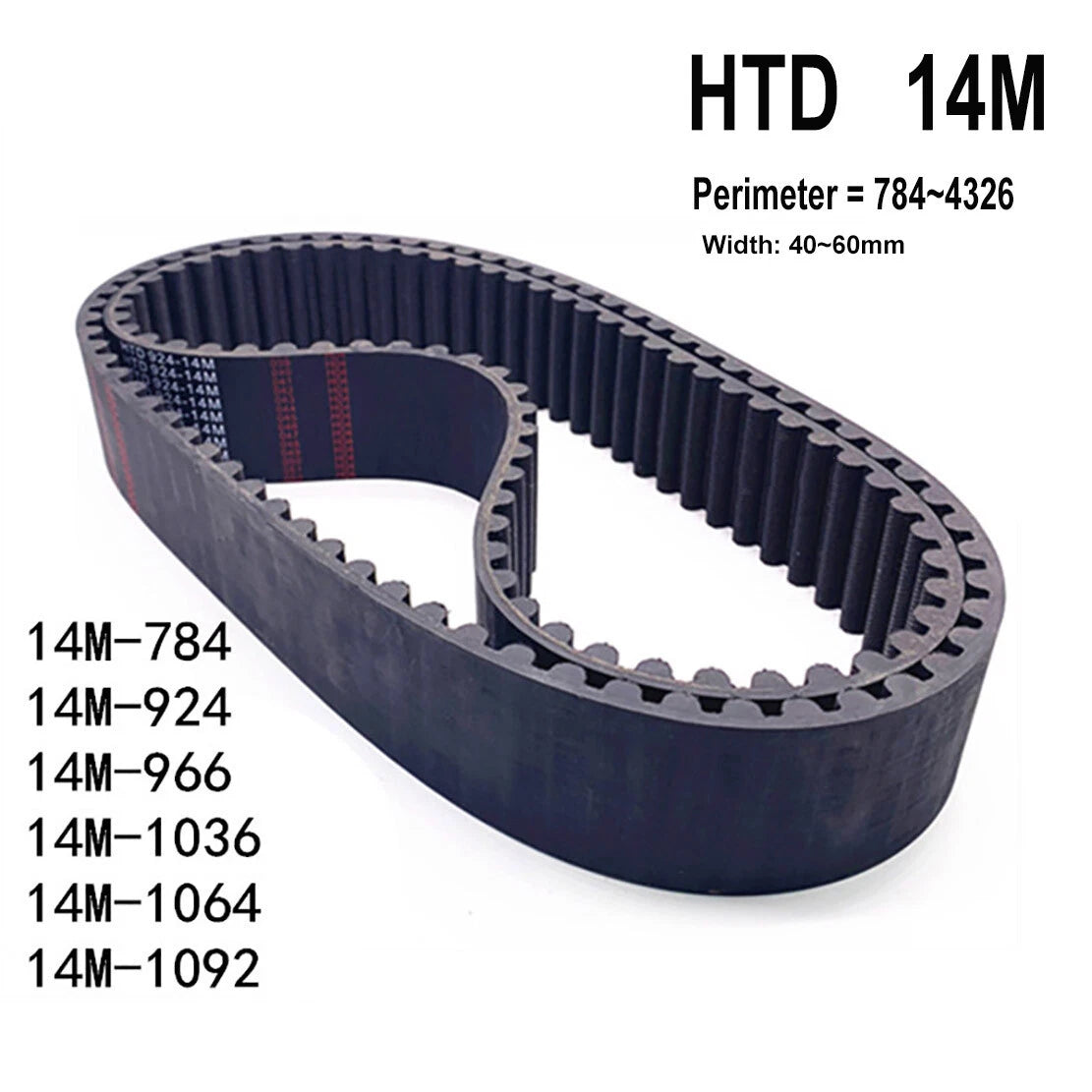HTD14M Timing Belt Closed Loop Synchronous Belt Pitch 14mm Width 40–75mm for CNC Pulley