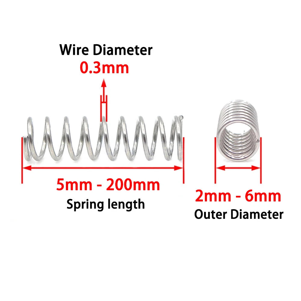 Compression Spring Wire Dia 0.3mm 304 Stainless Steel Pressure Spring 5mm-200mm