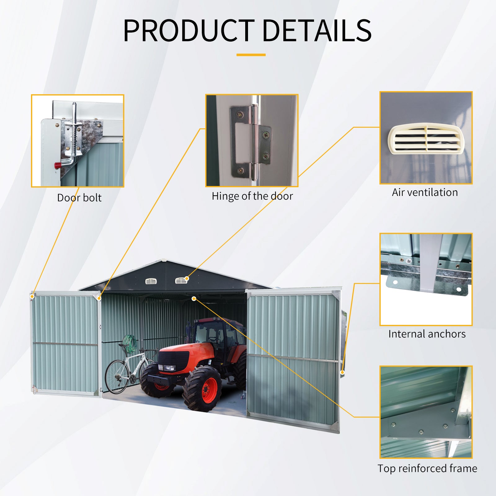 20x13 FT Outdoor Storage Shed Metal Garage Shed for Car, Bike, Lawnmower - Backyard Tool House Building 2 Doors and 4 Vents, BLACK