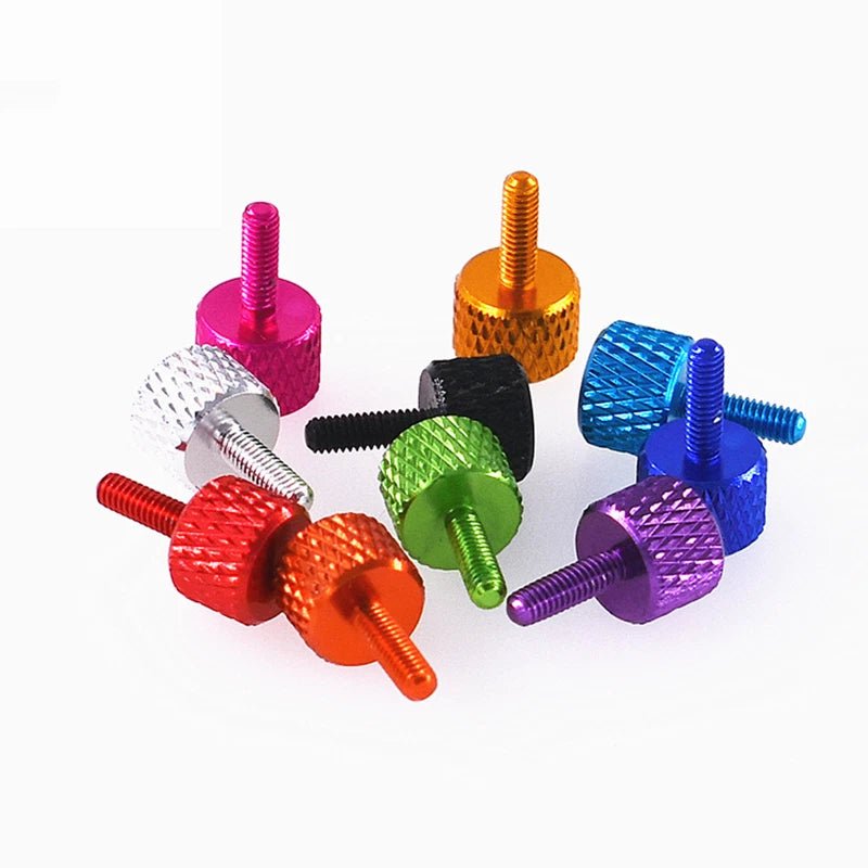 Aluminium Knurled Thumb Screws – Flat Head Hand Grip Bolts, 6 - 32 UNC x 10mm / M2.5 x 8mm (Anodised Finish) - HomeDIYer
