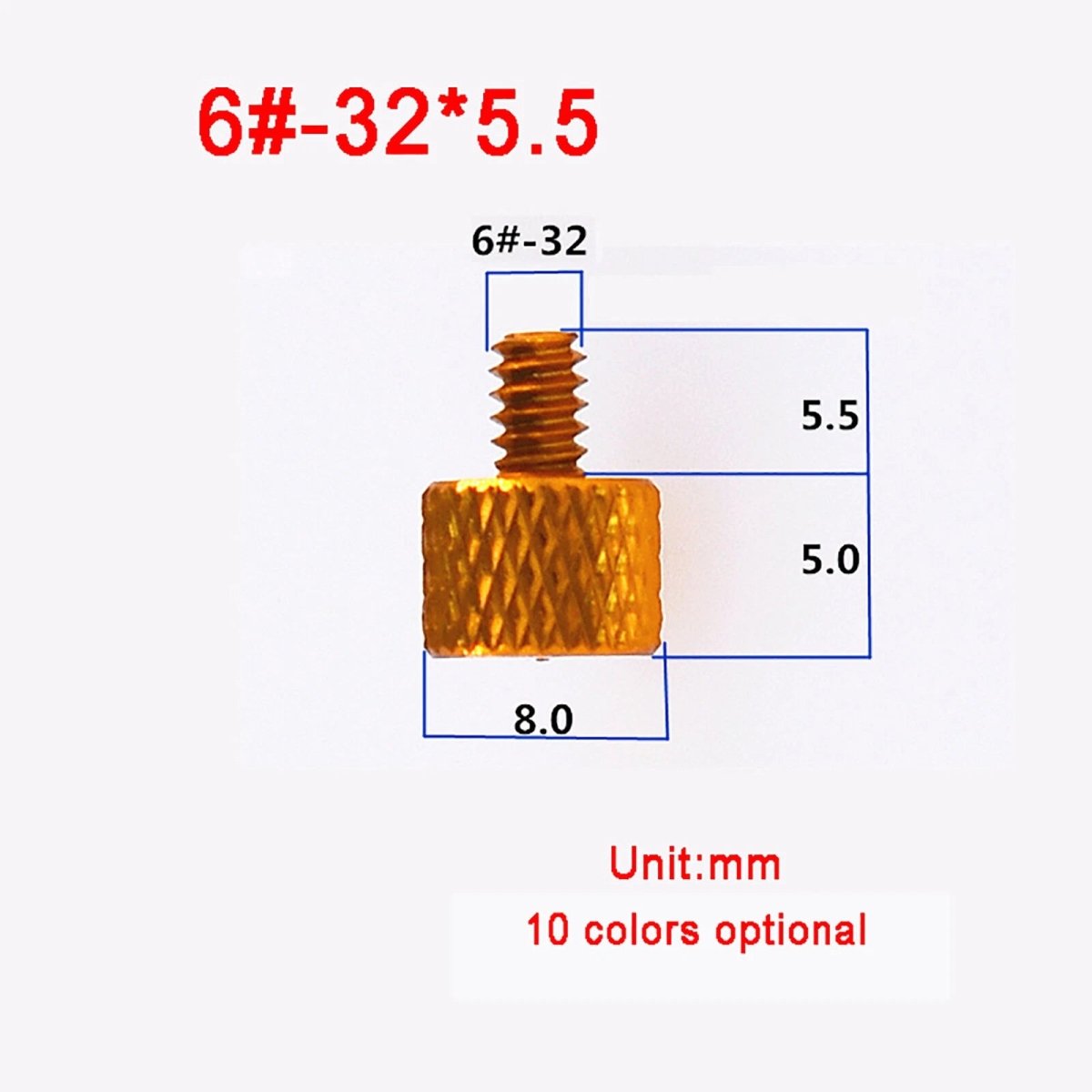6 - 32 UNC Anodised Flat Head Knurled Thumb Screws — Aluminum, 10 Colors, Hand Grip Bolts - HomeDIYer