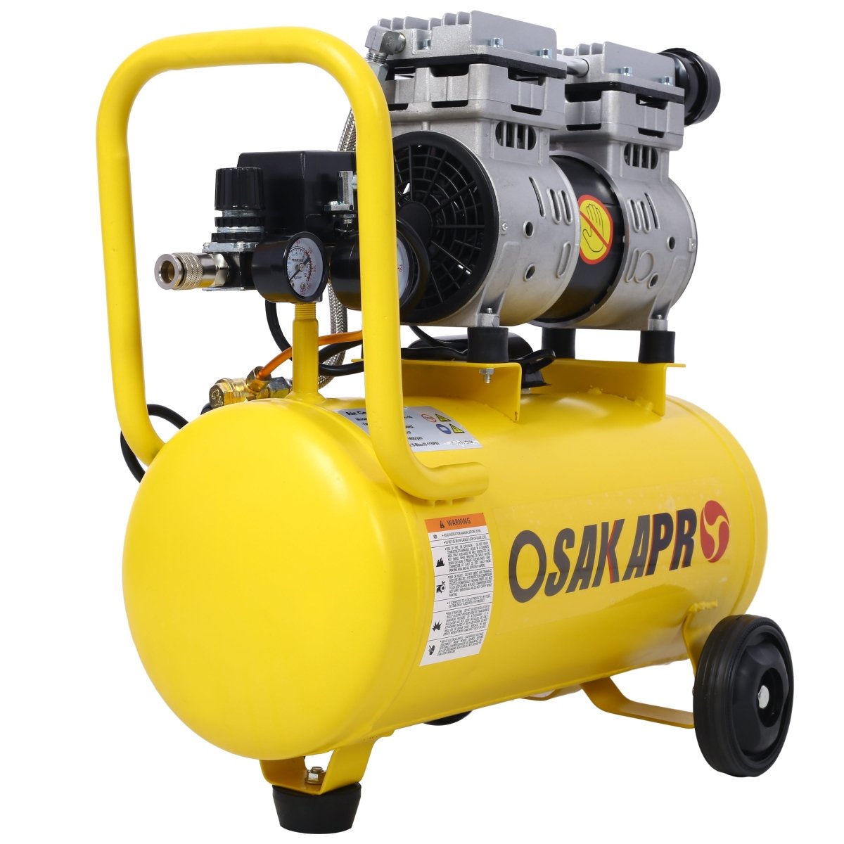 1.5HP Silent Oil - Free Air Compressor 8 Gallon, Oil - Free, Electric Shop Air Compressor Portable,Lightweight with Wheels, 70 dBA Noise Level, with Automatic Drain Valve,Yellow - HomeDIYer
