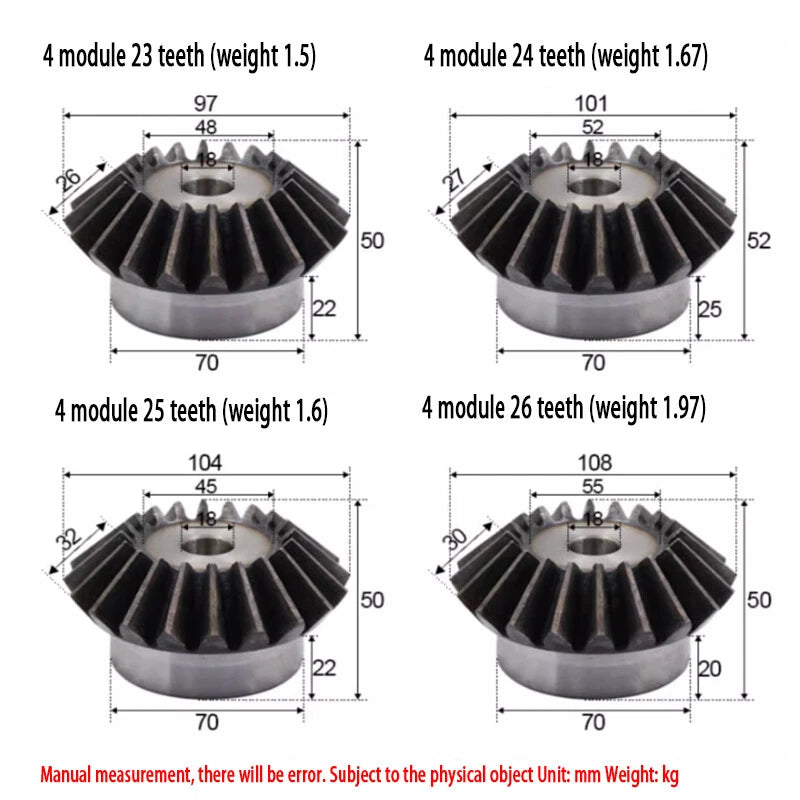 4/5/6 Mod Bevel Gear 15-30 Teeth Transmission Gears Bevel Teeth 90° 45# Steel