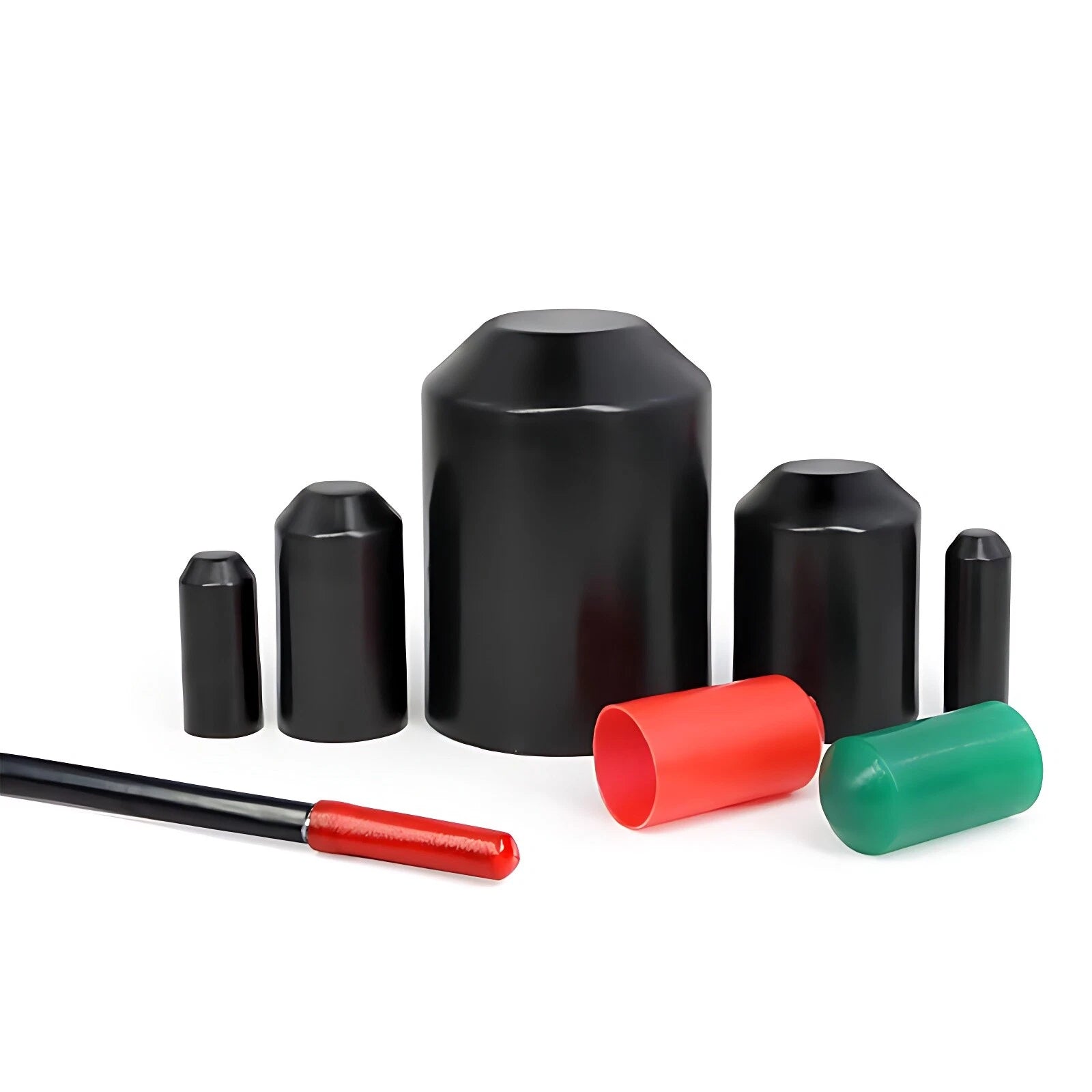 2:1 Adhesive Glue Lined Heat Shrink End Caps — Waterproof Seal, 8–130mm, Black/Red/Green
