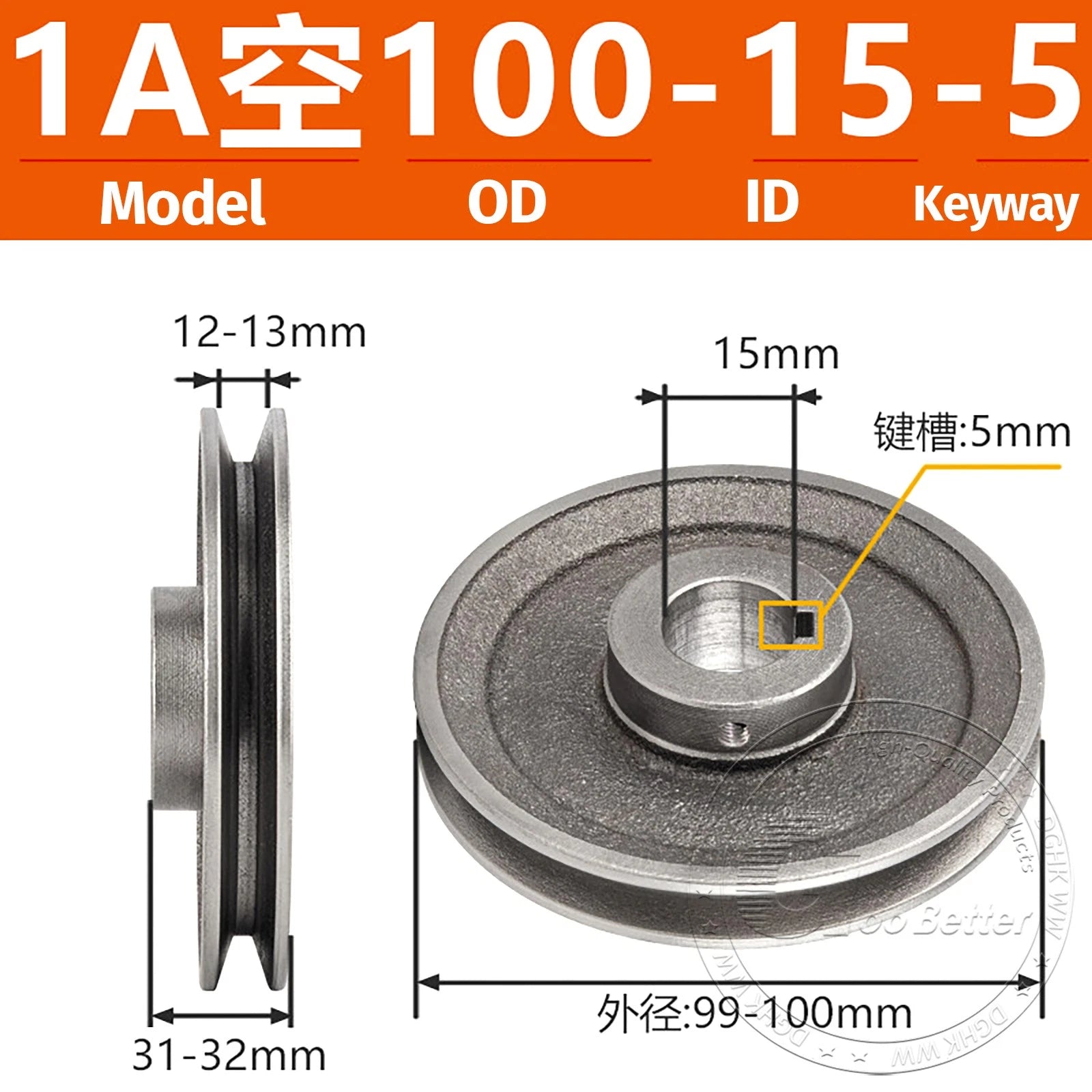 V-Belt Pulley Motor Pulleys Hollow 5-8mm Discs Dia Ø100-300mm For 1A Type Belts