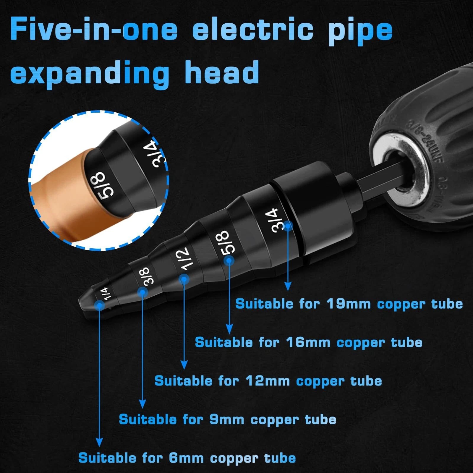 7x Swaging Tube Expander Tool Drill Bit Set Air Conditioner Copper Tube Expander