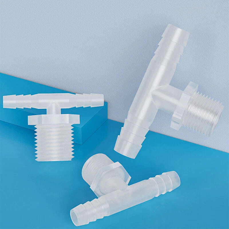 Plastic Male Thread 3-Way Hose Barb Connector — BSP & Metric, Equal Diameter