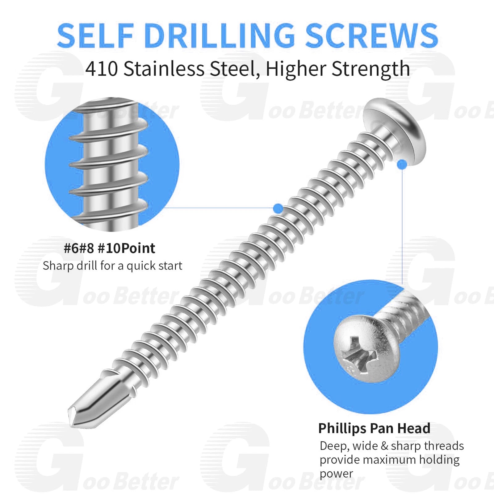 415pc #6 #8 #10 Pan Head Self Tapping Screws – 410 Stainless Steel Kit