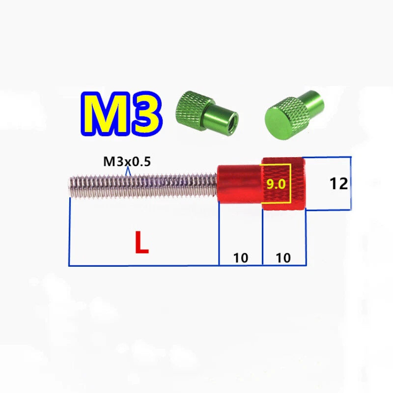 M3 x 5-100mm Knurled Thumb Screws Aluminium Alloy+Stainless Steel High Type Bolt
