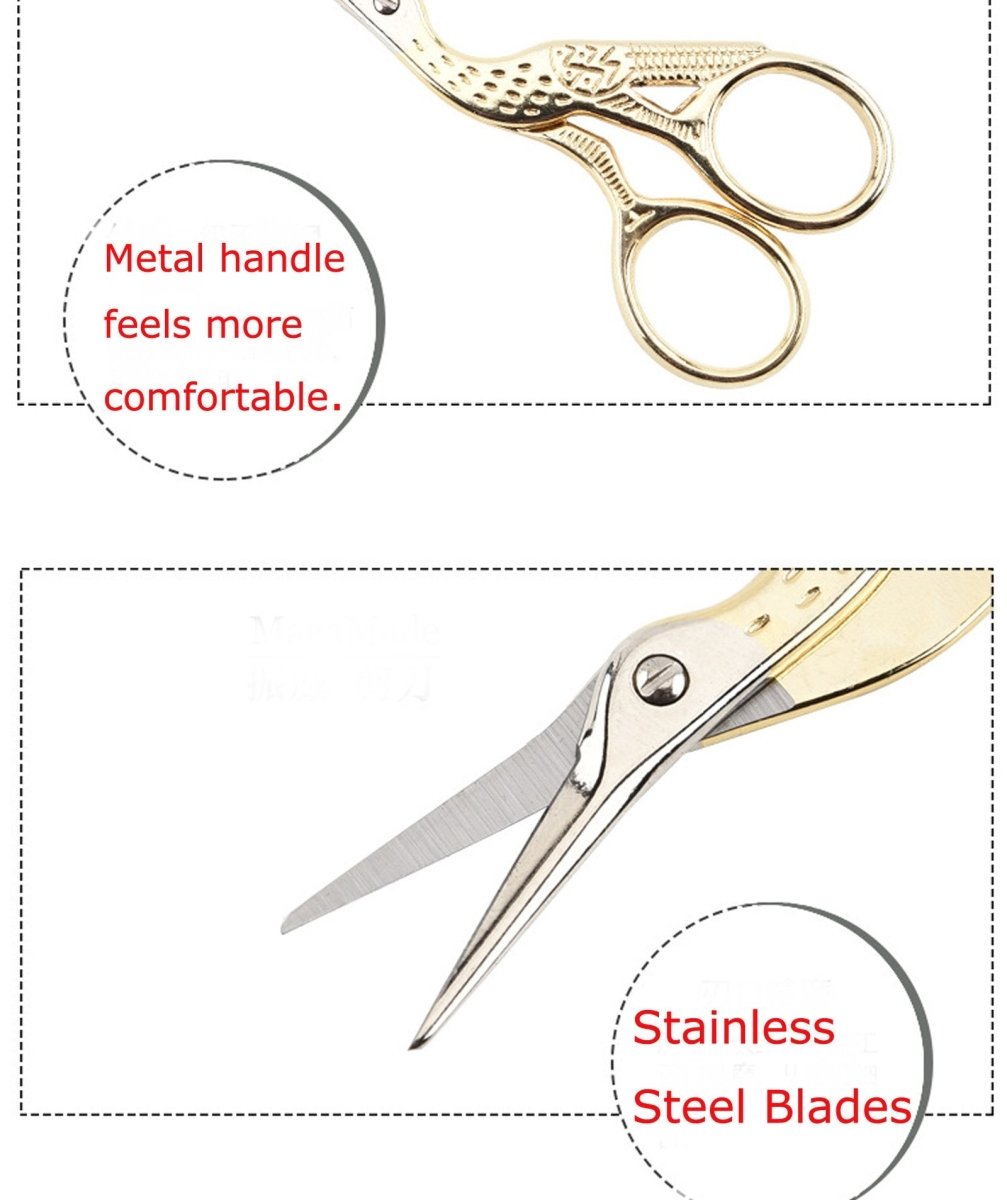 4.5" Stainless Steel Sharp Tip Classic Stork Scissors Crane Design Sewing DIY Tools Dressmaker Shears Scissors for Embroidery, Craft, Needle Work, Art Work & Everyday Use (Gold) - HomeDIYer