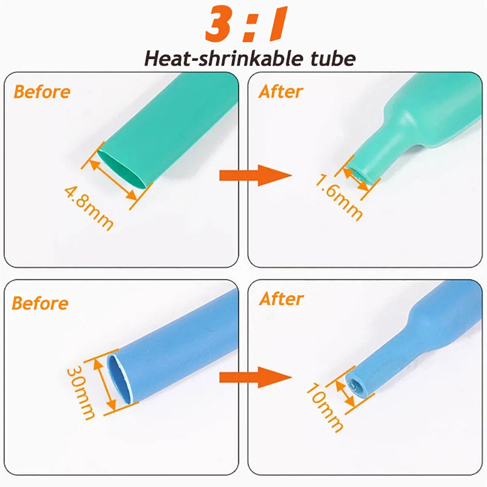 3:1 Heat Shrink Tubing with Adhesive Glue Lining — φ1.6mm to φ85mm, 8 Colors