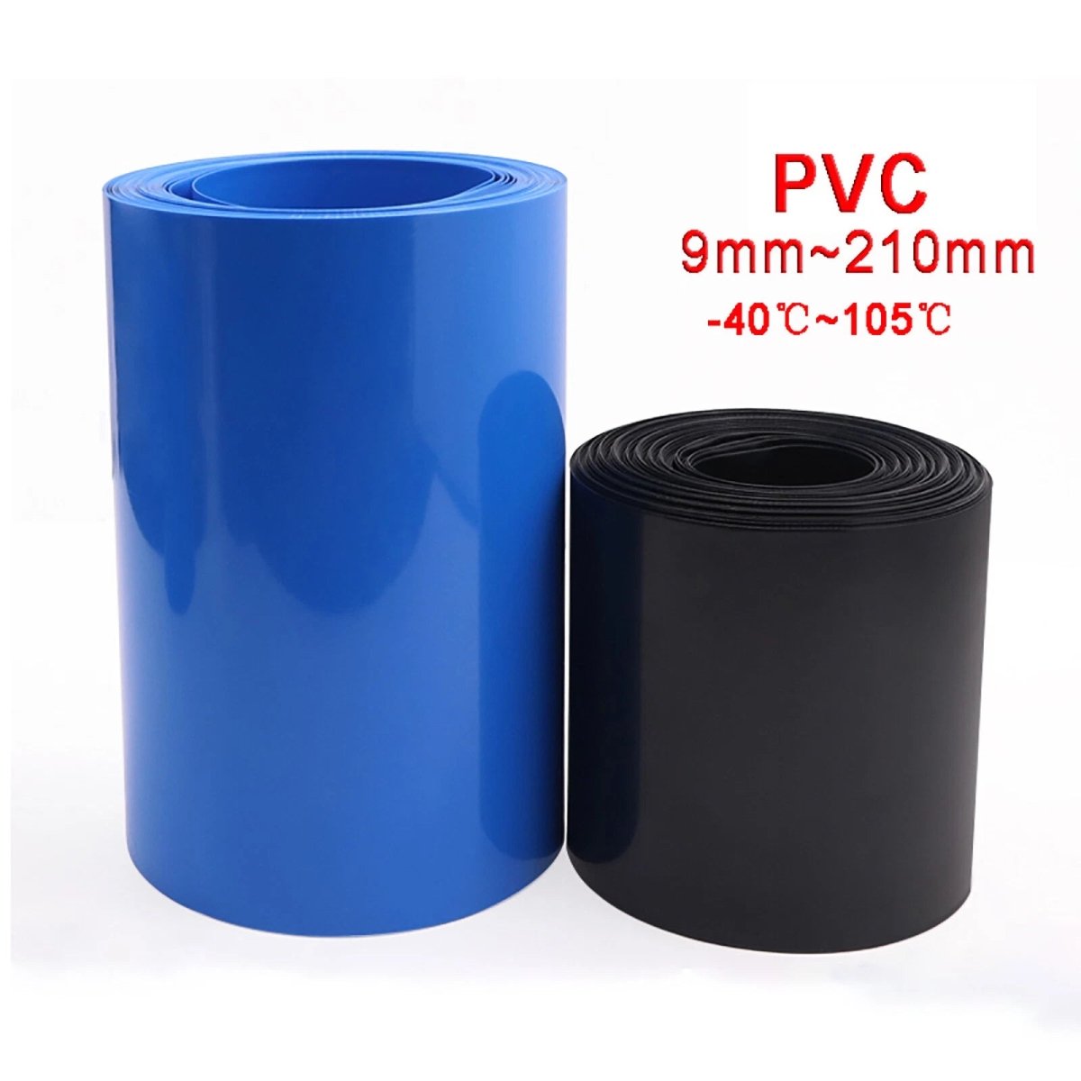 PVC Heat Shrink Tubing for RC Battery Packs — 9mm to 210mm Flat Width, Black & Blue - HomeDIYer