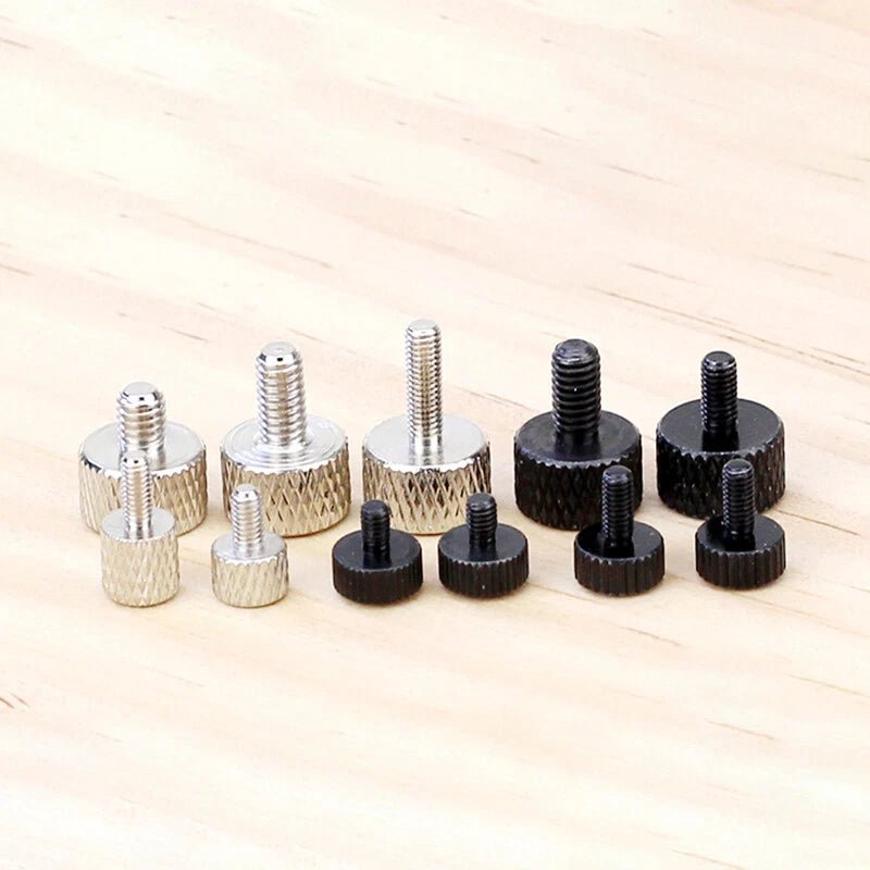 M1.6–M5 Carbon Steel Knurled Thumb Screws – Flat Head Hand Grip Bolts (Black / White) - HomeDIYer