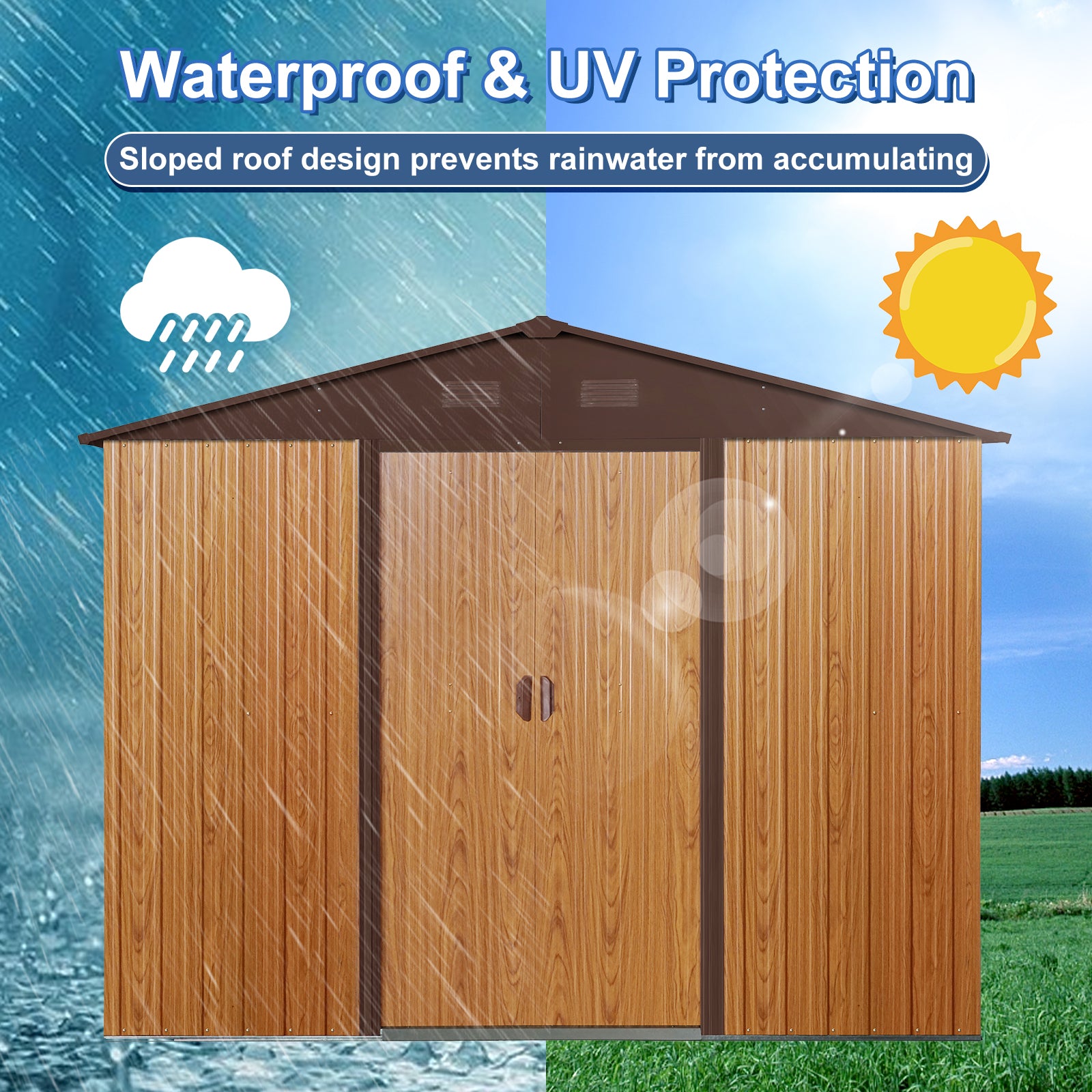 8ft x 6ft Outdoor Metal Storage Shed with Metal foundation,Coffee