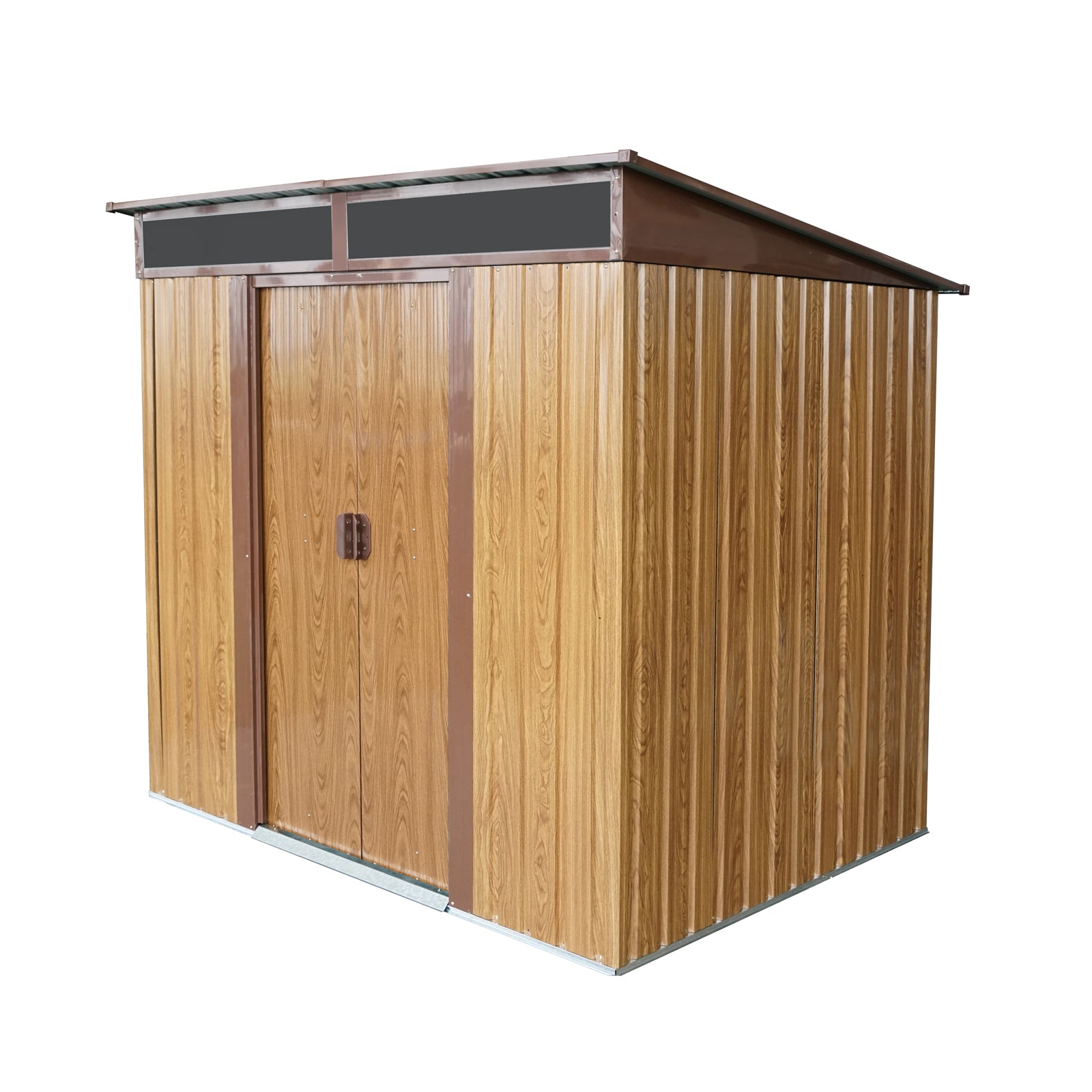 6ft x 5ft Outdoor Metal Storage with Transparent plate and Foundation for Backyard Garden Patio --Coffee
