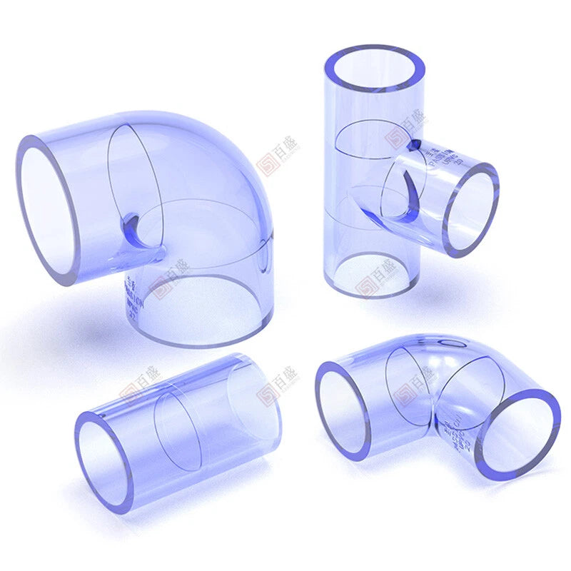 PVC Clear Water Pipe Fittings – Tee, Elbow & Straight Connectors for Fish Tank & Pond (20–50mm)