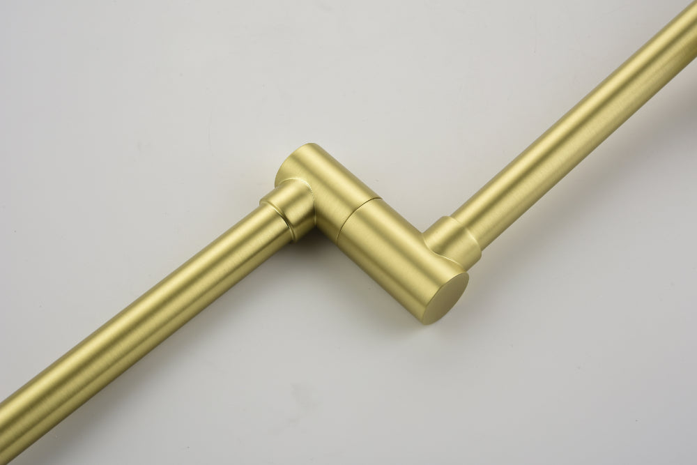 3-Handle Wall Mounted Pot Filler Faucet – Brushed Gold, Swing Arm, Hot & Cold Water, Solid Brass