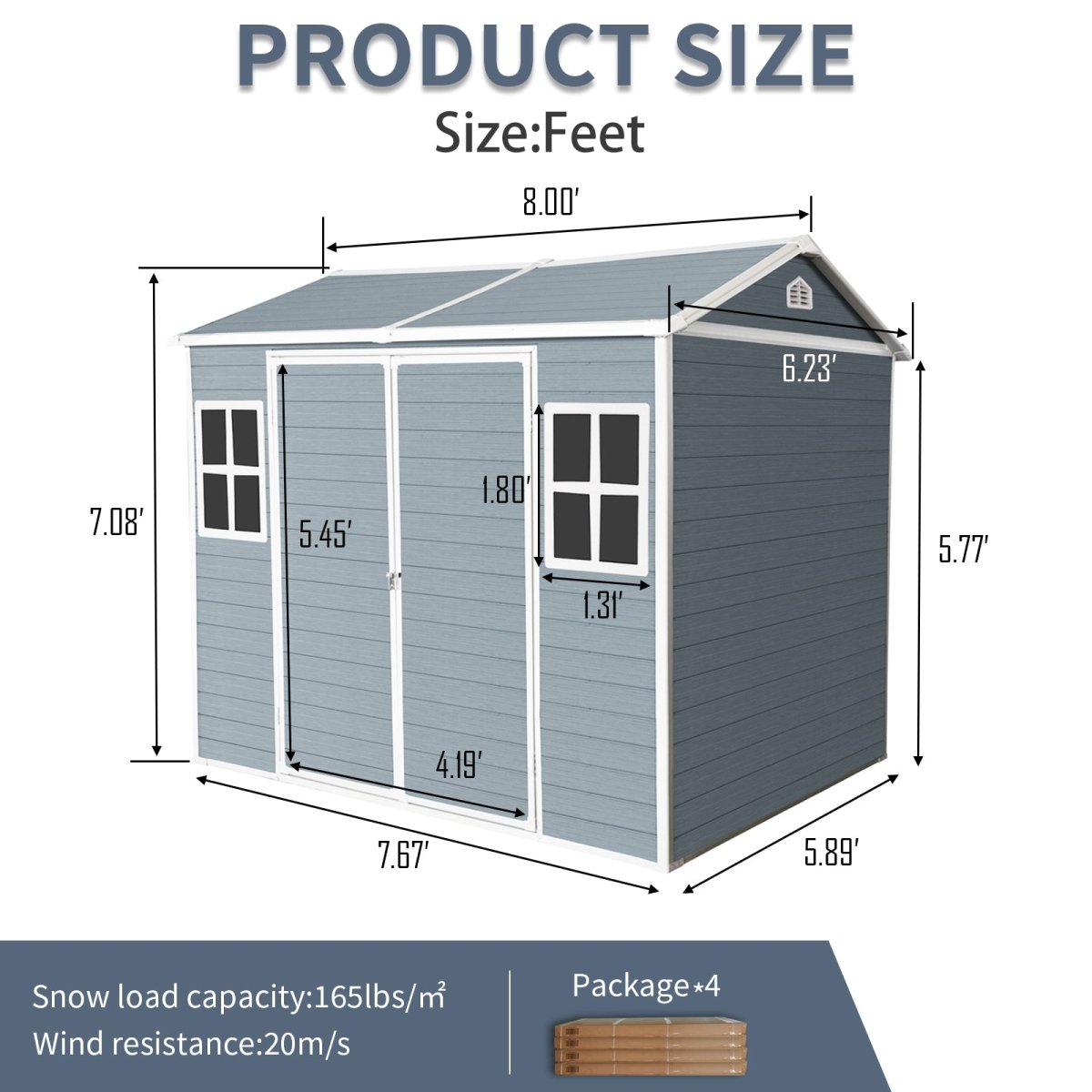 8 x 6 ft Resin Outdoor Storage Shed Waterproof Shed with Floor & Two Windows & Lockable Door, Tool Shed for Garden, Patio, Backyard,Gray - HomeDIYer