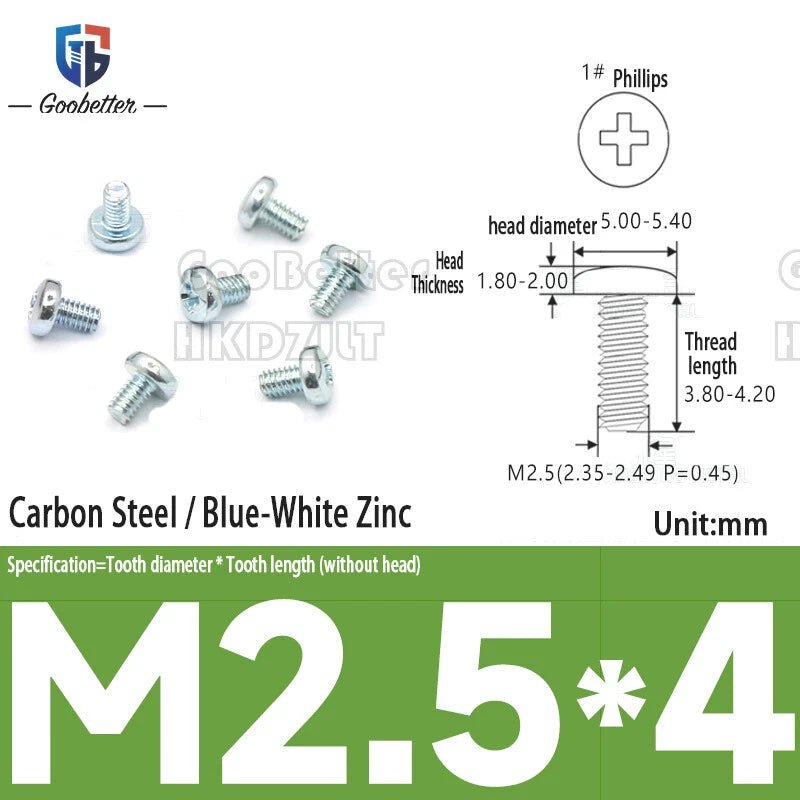 Round Head Machine Screws M2 M2.5 M2.6 | Carbon Steel & Stainless | 100–500 PCS - HomeDIYer