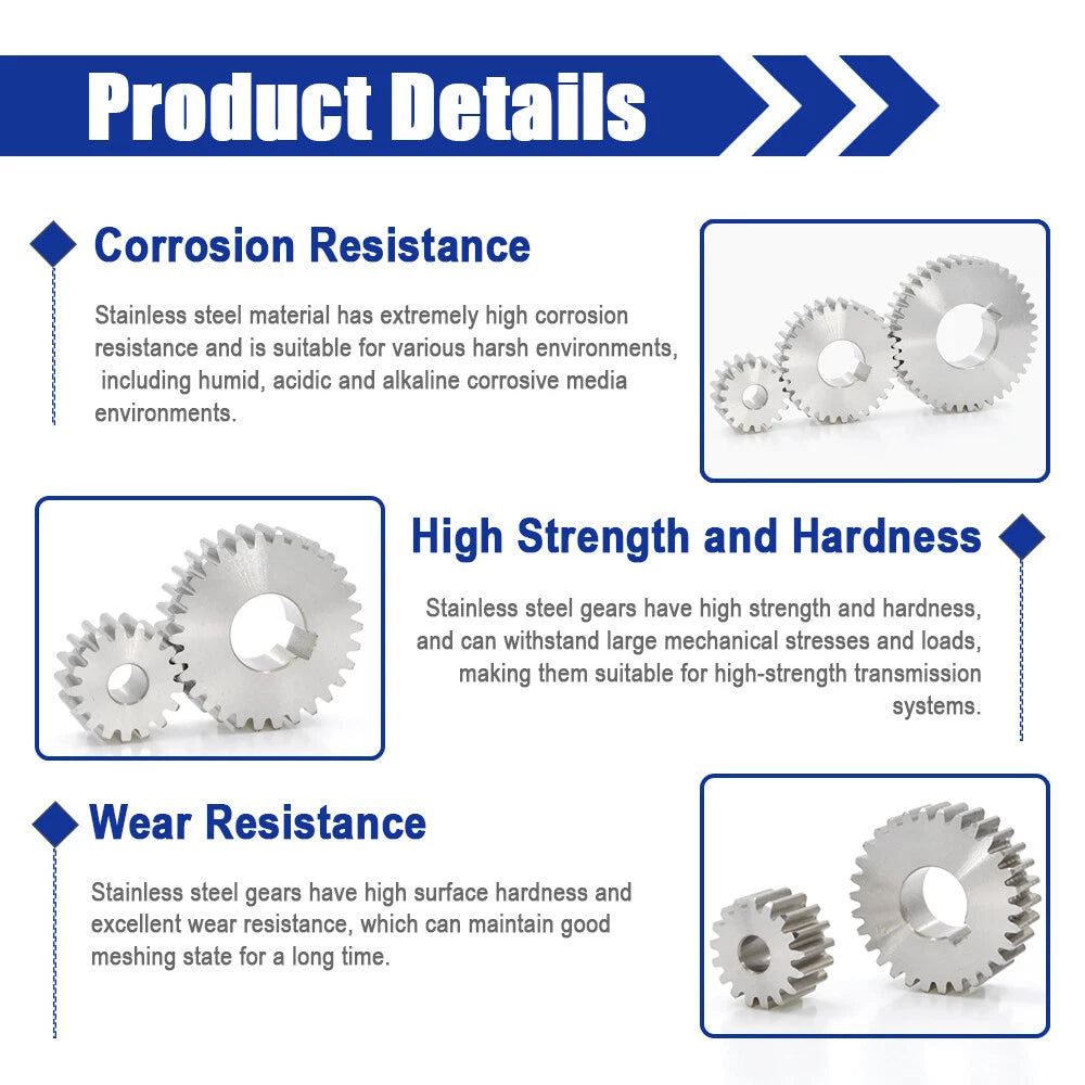 1/1.5/2 Mod 12~120 Teeth, Flat Gear Cylindrical Gear, Spur Gears Stainless Steel