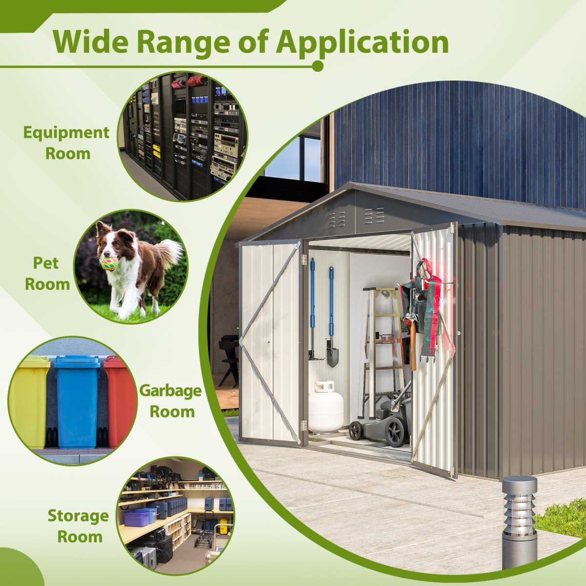 10X8 FT Outdoor Storage Shed, All Weather Metal Sheds with Lockable Doors, Tool Shed for Garden, Patio, Backyard, Lawn, Black - HomeDIYer