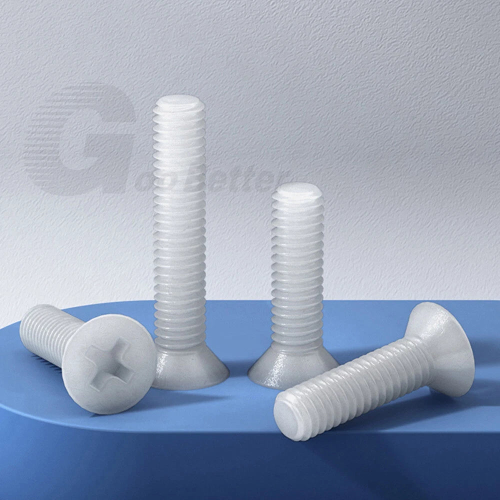 Nylon Phillips Countersunk Machine Screws – M2.5 M3 M4 M5 M6 M8, White or Black (5–40mm)
