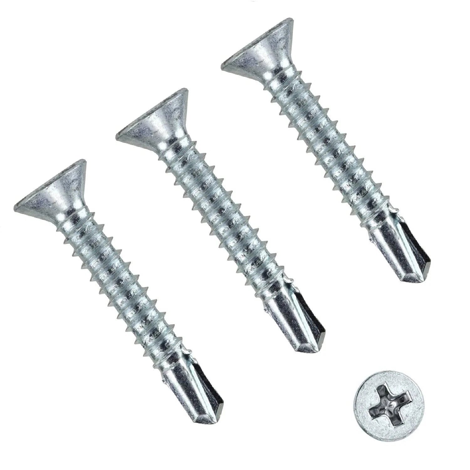 #6 #7 #8 #10 #12 #14 Flat Head Self Drilling Screws – 304/410 Stainless & Zinc Plated Steel