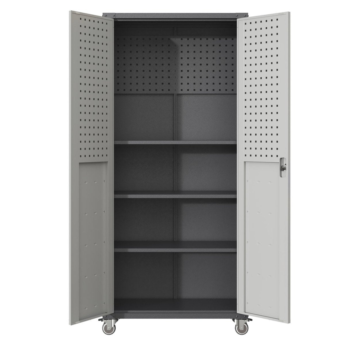 71" Metal Garage Storage Cabinet with Wheels - Heavy - Duty Tool Storage Cabinet for Home, Office, School, and Garage Organization, Black/Gray - HomeDIYer