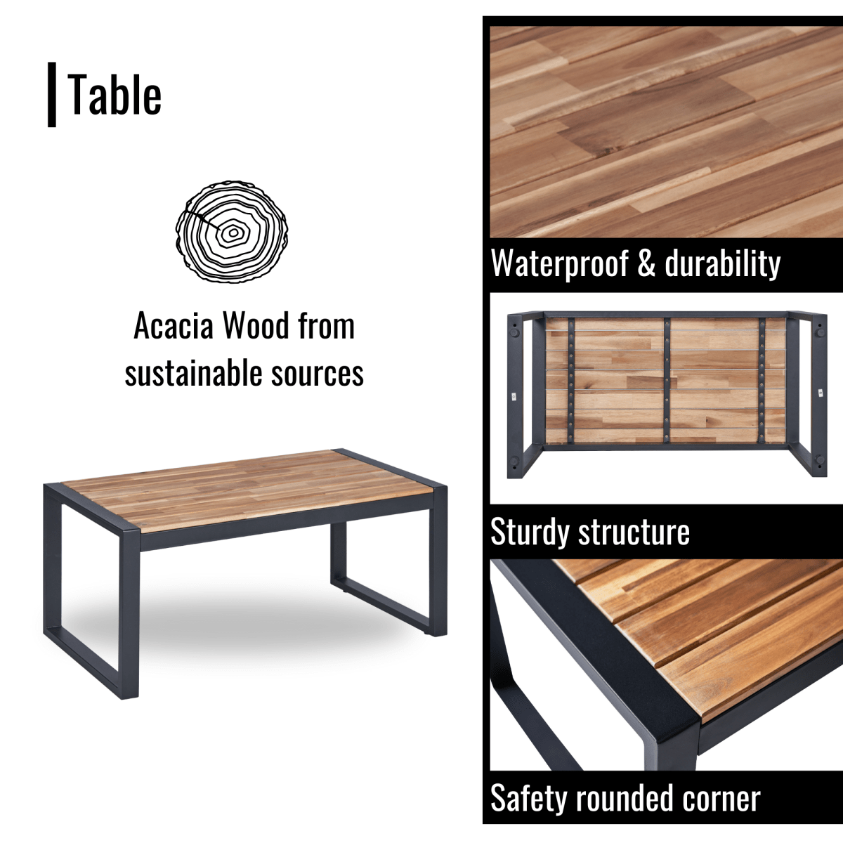 Patio Furniture Set 3 Piece Mixture Pattern PE Rattan Steel Frame And Modern Round Table, Brown and Black - HomeDIYer