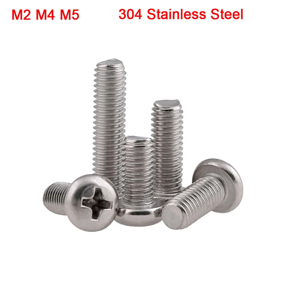 M2 M4 M5 Phillips Pan Head Machine Screws – 304 Stainless Steel, Fully Threaded (Length Under Head)