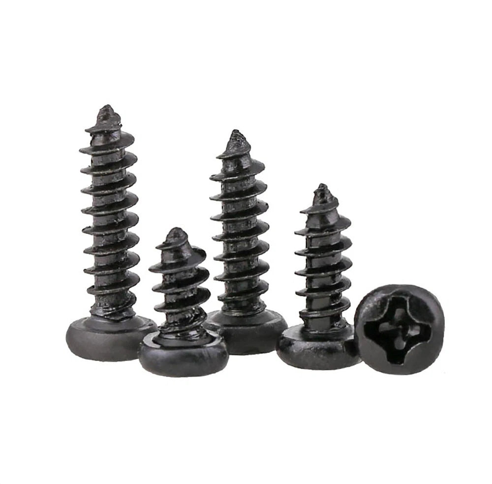 M1, M1.2, M1.4, M1.7, M2, M2.2, M2.6, M3 Pan Head Self‑Tapping Screws – Black Zinc Carbon Steel