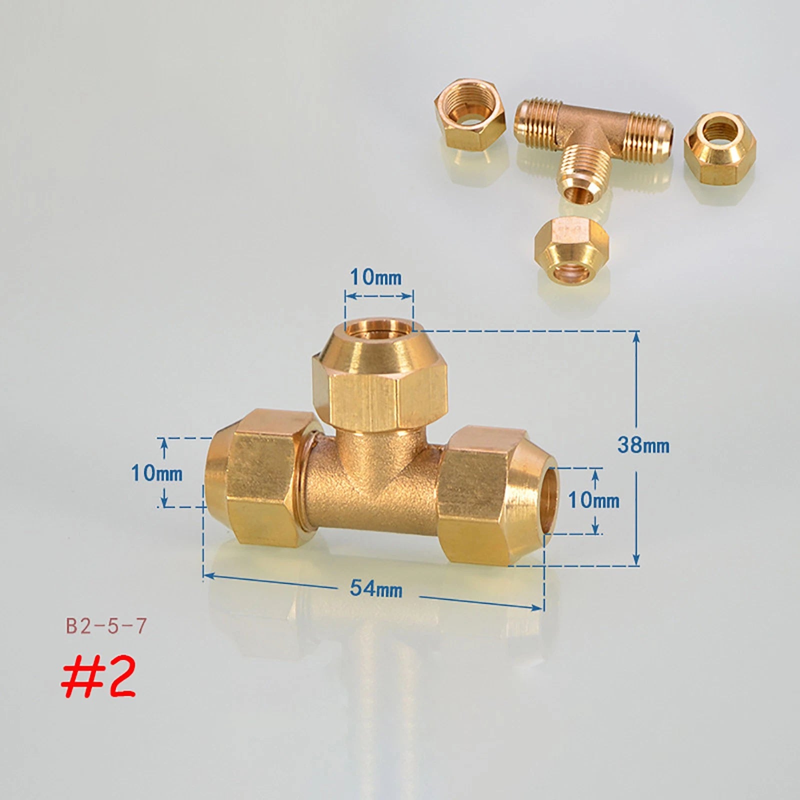 Flare Tee Brass Fitting for AC Copper Tube — 8mm & 10mm