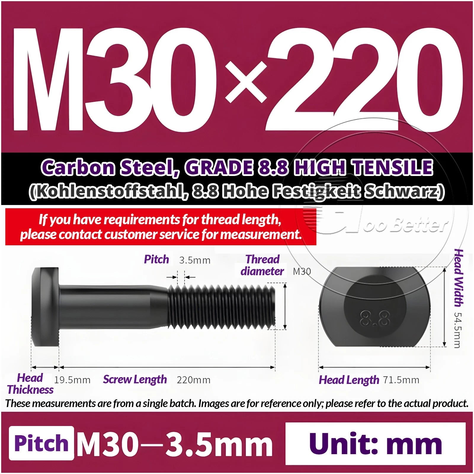T-Slot Bolts M22 - M42 T Track Bolts 70mm to 500mm Long GRADE 8.8 HIGH TENSILE