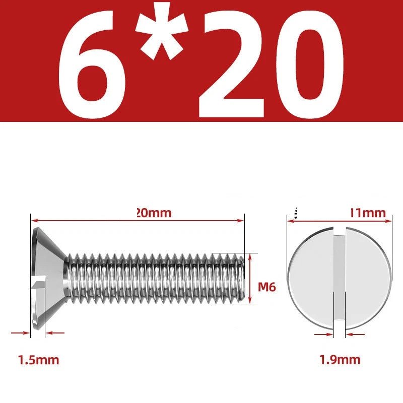 A2 Stainless Steel Slotted Countersunk Machine Screws — M1.6 to M10, Flat Head CSK Bolts - HomeDIYer