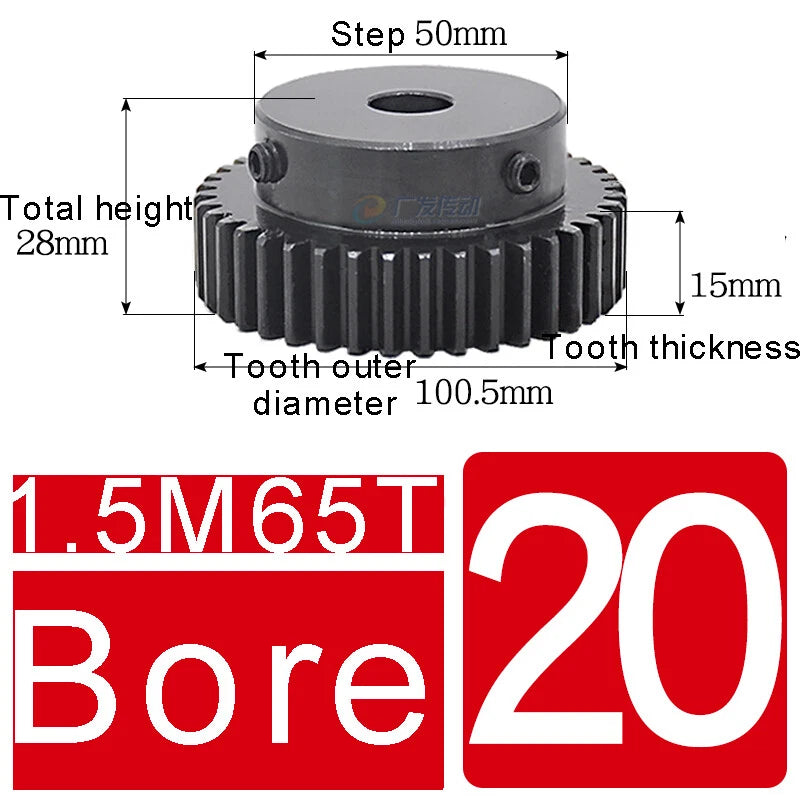 1.5Mod 45# Steel Spur Gears 10-150T Pinion Gear With Step Motor Gear Bore 5-25mm