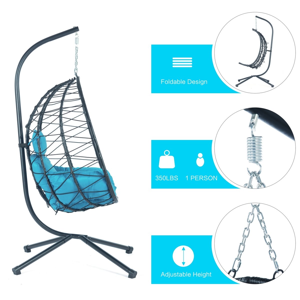 Light Blue Egg Chair with Stand - All - Weather Wicker Hanging Chair - HomeDIYer