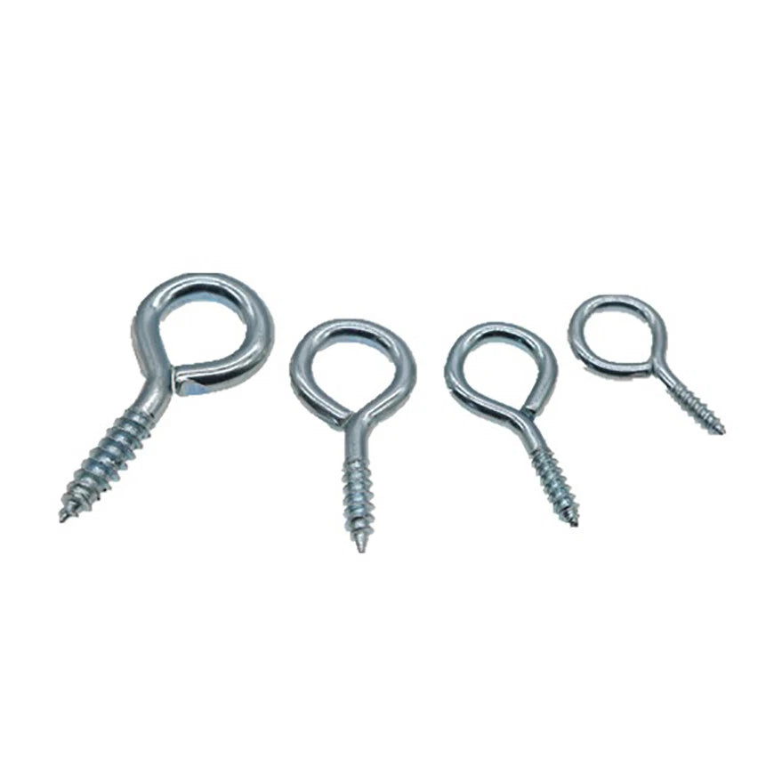 Zinc-Plated Steel Screw-In Eye Hooks — Heavy Duty, 2–3.7mm Wire, Marine & Outdoor