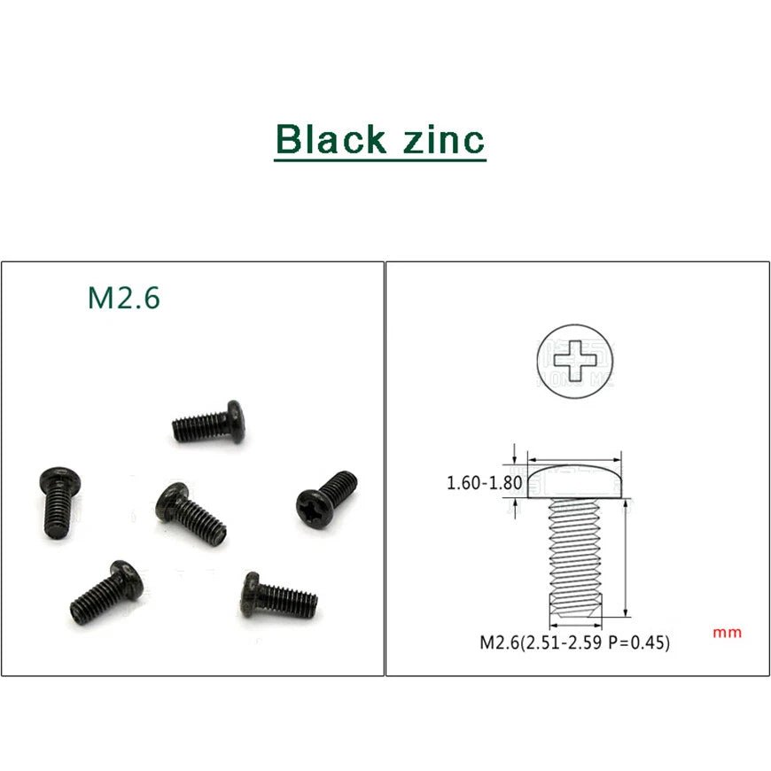 M2.6 Phillips Round Pan Head Machine Screws — Computer Bolts, Multiple Finishes - HomeDIYer
