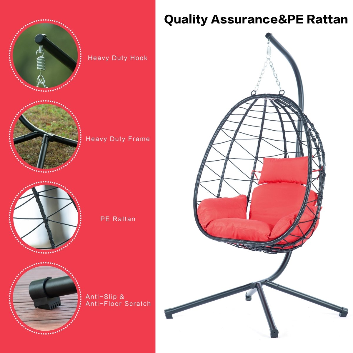 Red Egg Chair with Stand - All - Weather Hanging Wicker Swing Chair - HomeDIYer